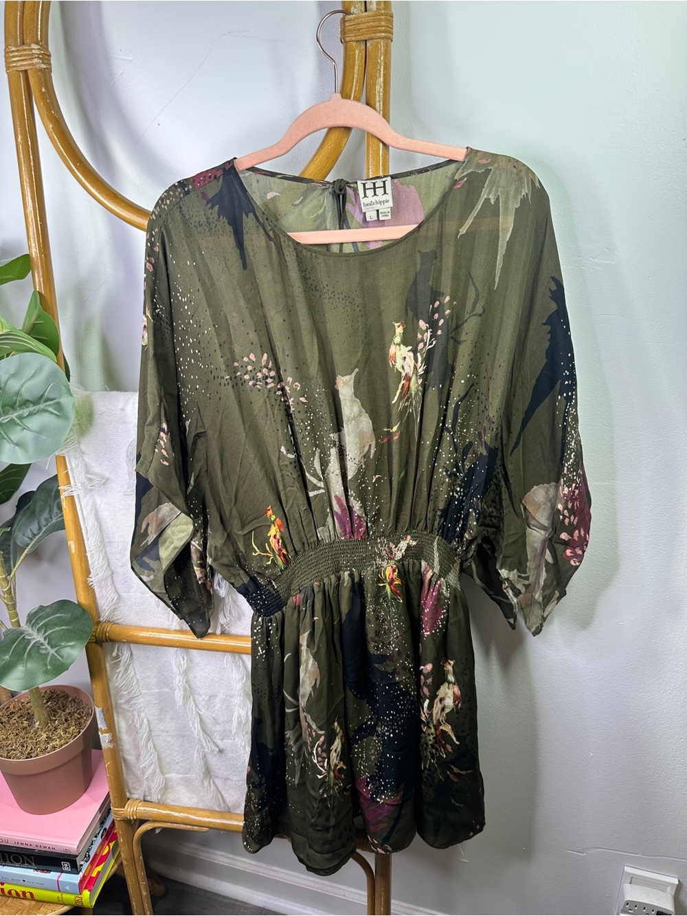 Haute Hippie Green Bird Dress sz L